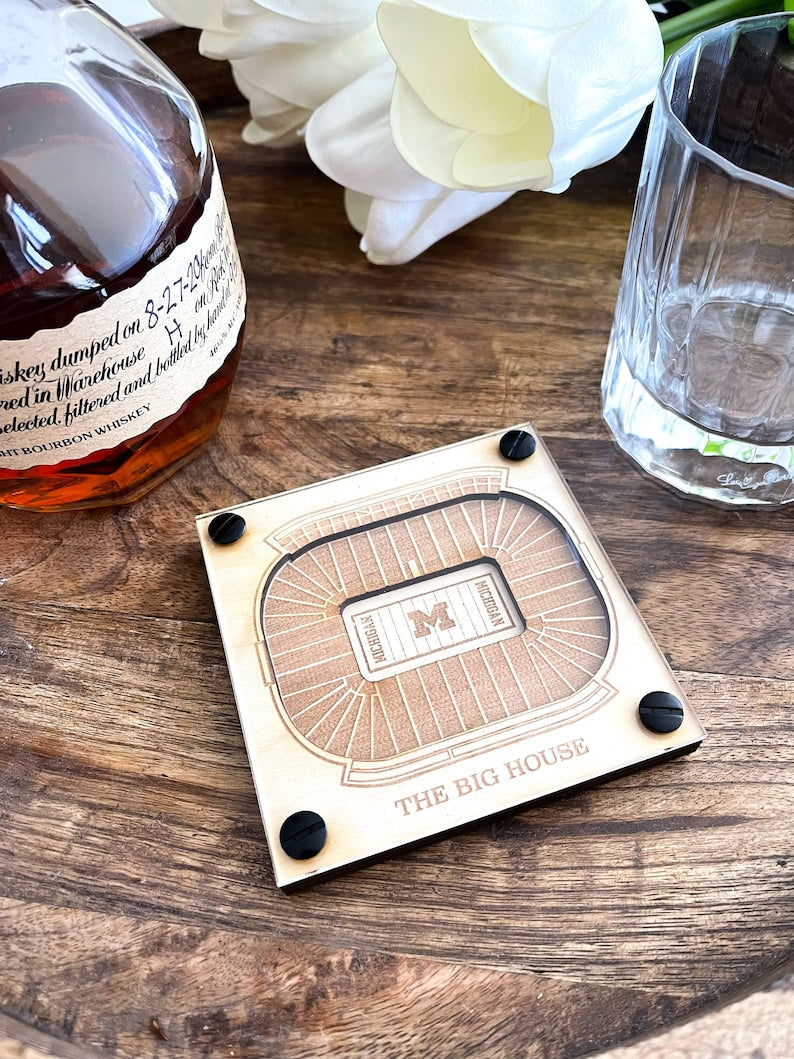 University of Michigan Layered Coaster, 3D Wood Coaster, Sports Coaster, Sports Gift, Football Gift, Man Cave, Sports Fan Gift