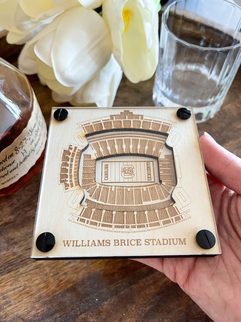 Williams Brice Stadium Layered Coaster, 3D Wood Coaster, Sports Gift, Football Gift, Home Bar, Custom Gift, Personalized Gift