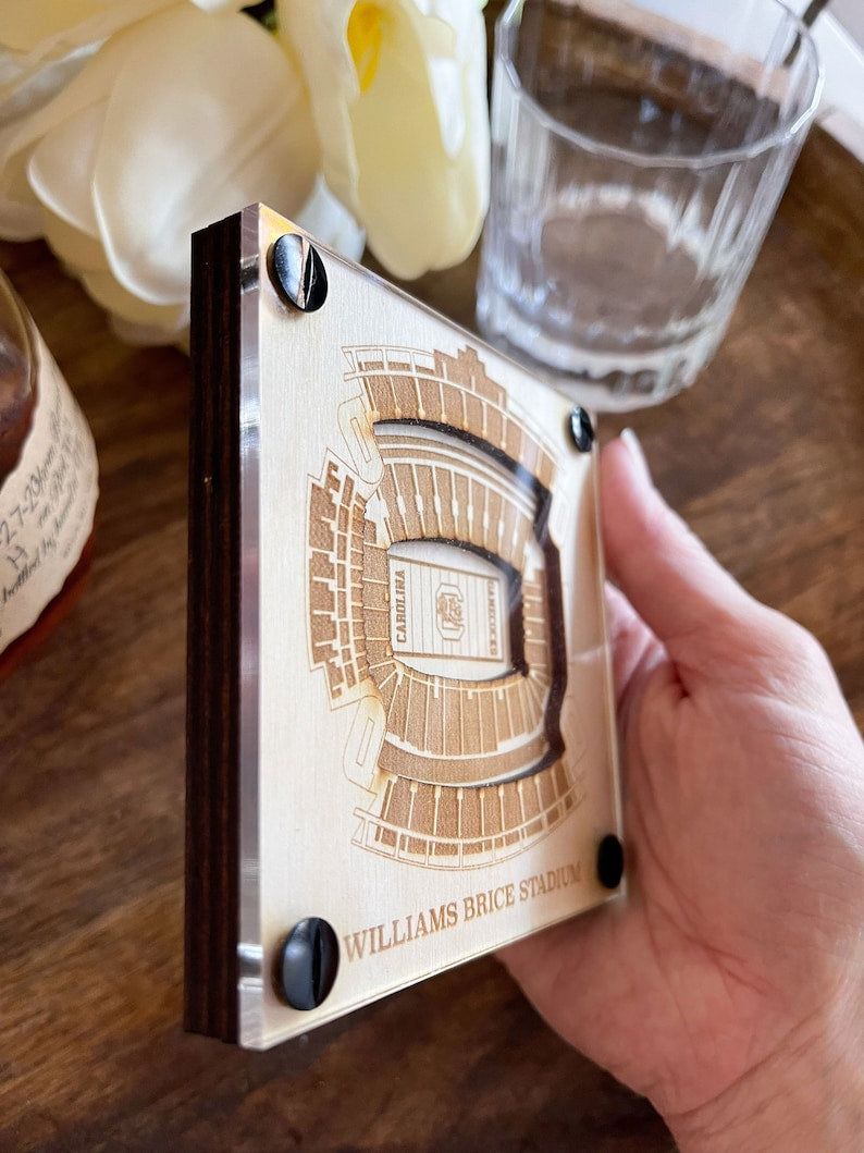 Williams Brice Stadium Layered Coaster, 3D Wood Coaster, Sports Gift, Football Gift, Home Bar, Custom Gift, Personalized Gift