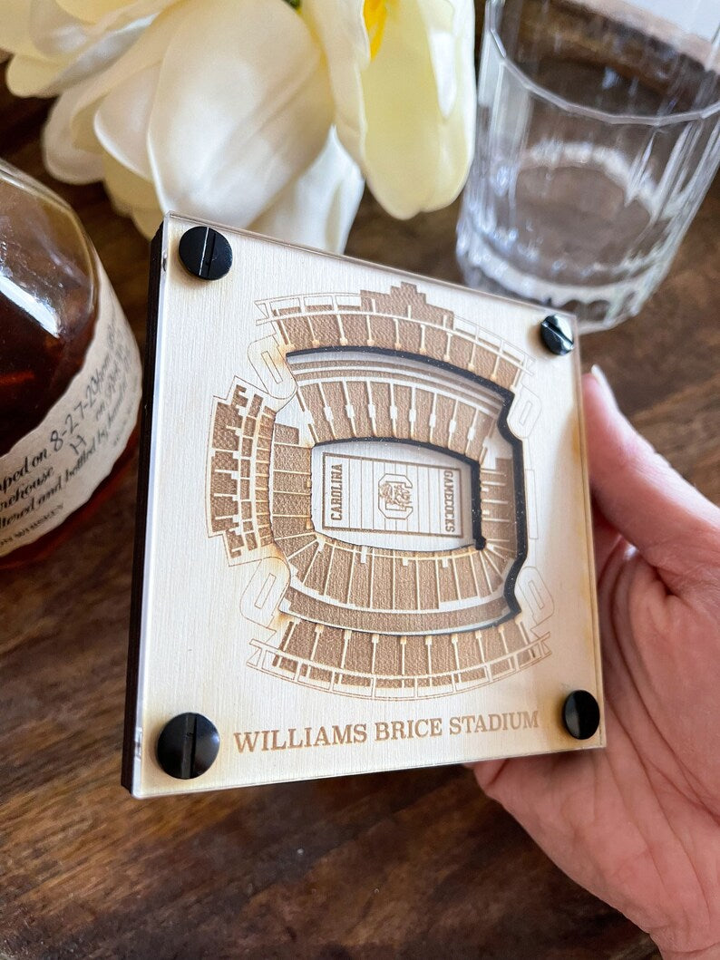 Williams Brice Stadium Layered Coaster, 3D Wood Coaster, Sports Gift, Football Gift, Home Bar, Custom Gift, Personalized Gift