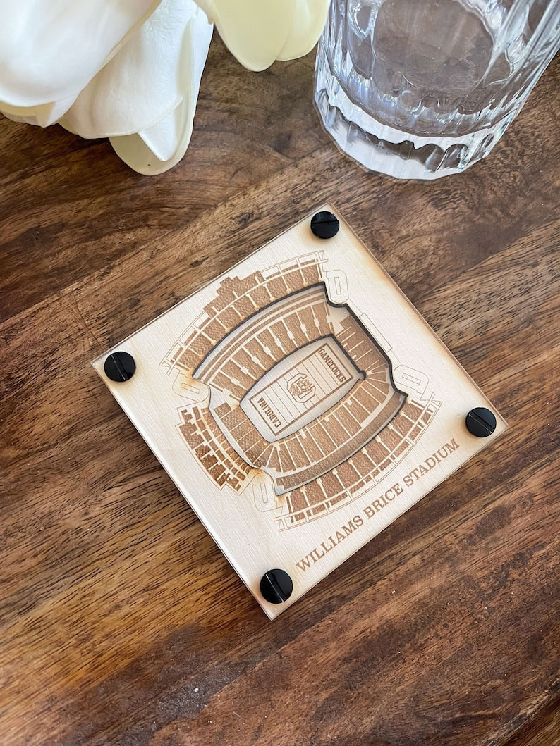 Williams Brice Stadium Layered Coaster, 3D Wood Coaster, Sports Gift, Football Gift, Home Bar, Custom Gift, Personalized Gift