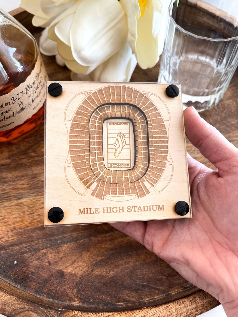 Mile High Stadium Layered Coaster, 3D Wood Coaster, Sports Gift, Football, Home Bar, Custom Gift, Personalized Gift, Football Fan