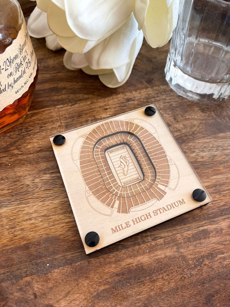 Mile High Stadium Layered Coaster, 3D Wood Coaster, Sports Gift, Football, Home Bar, Custom Gift, Personalized Gift, Football Fan