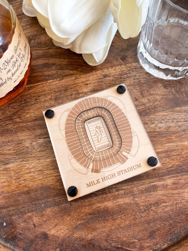 Mile High Stadium Layered Coaster, 3D Wood Coaster, Sports Gift, Football, Home Bar, Custom Gift, Personalized Gift, Football Fan