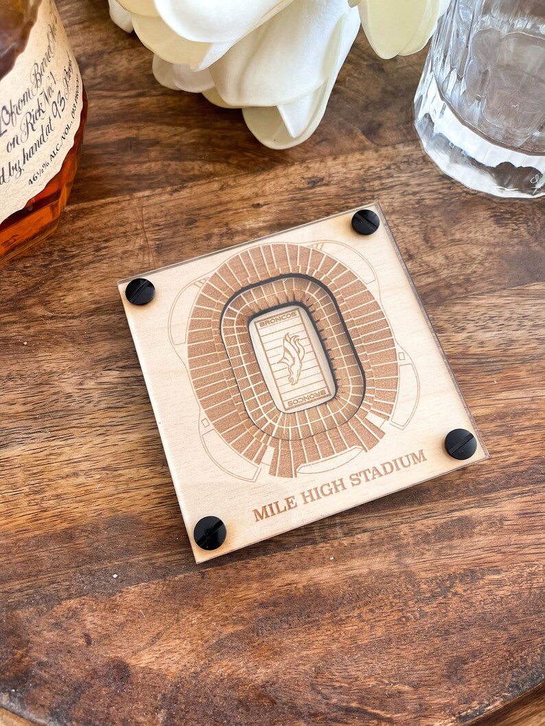 Mile High Stadium Layered Coaster, 3D Wood Coaster, Sports Gift, Football, Home Bar, Custom Gift, Personalized Gift, Football Fan