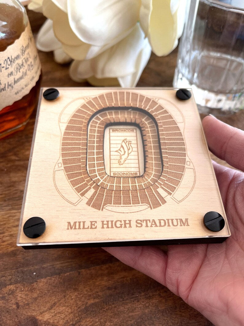 Mile High Stadium Layered Coaster, 3D Wood Coaster, Sports Gift, Football, Home Bar, Custom Gift, Personalized Gift, Football Fan