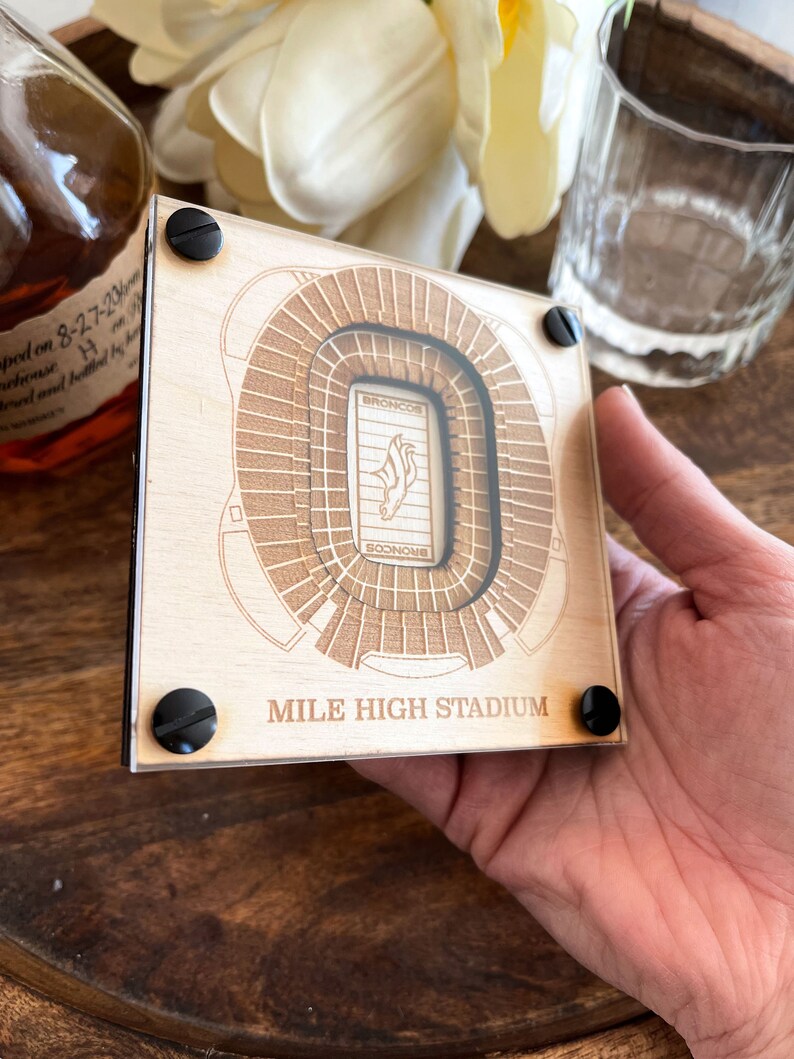 Mile High Stadium Layered Coaster, 3D Wood Coaster, Sports Gift, Football, Home Bar, Custom Gift, Personalized Gift, Football Fan