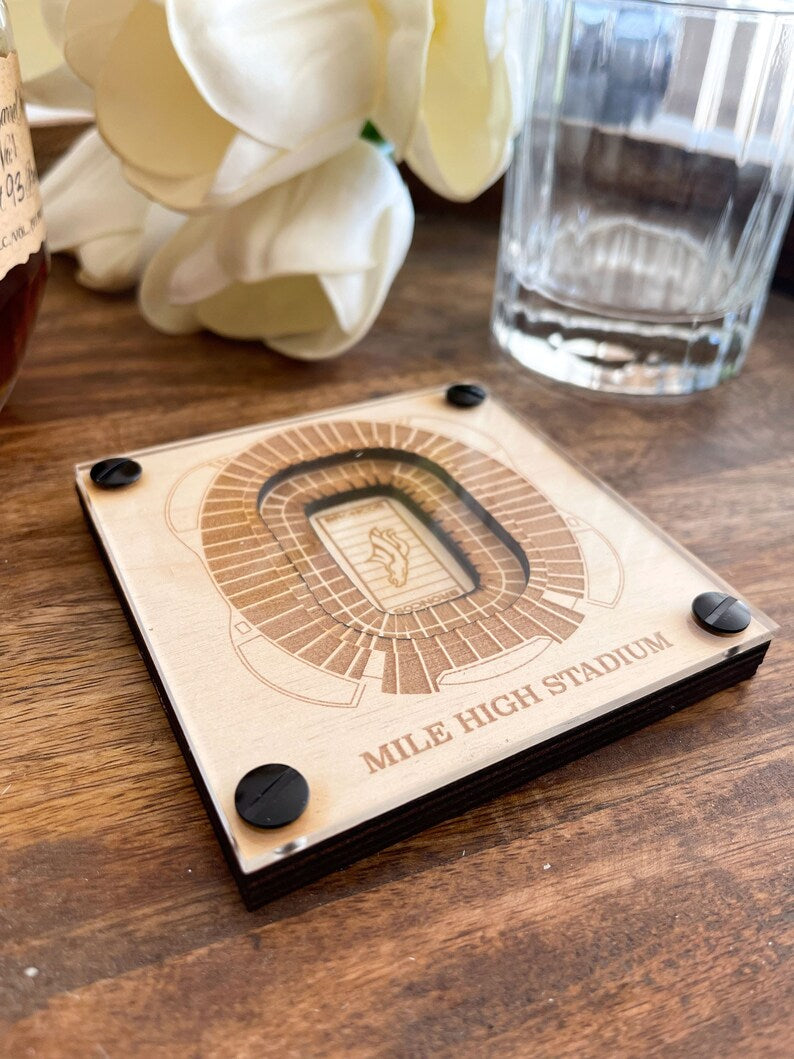 Mile High Stadium Layered Coaster, 3D Wood Coaster, Sports Gift, Football, Home Bar, Custom Gift, Personalized Gift, Football Fan