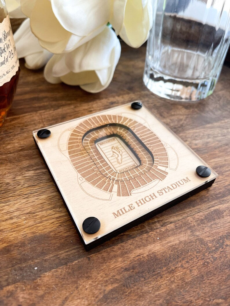 Mile High Stadium Layered Coaster, 3D Wood Coaster, Sports Gift, Football, Home Bar, Custom Gift, Personalized Gift, Football Fan