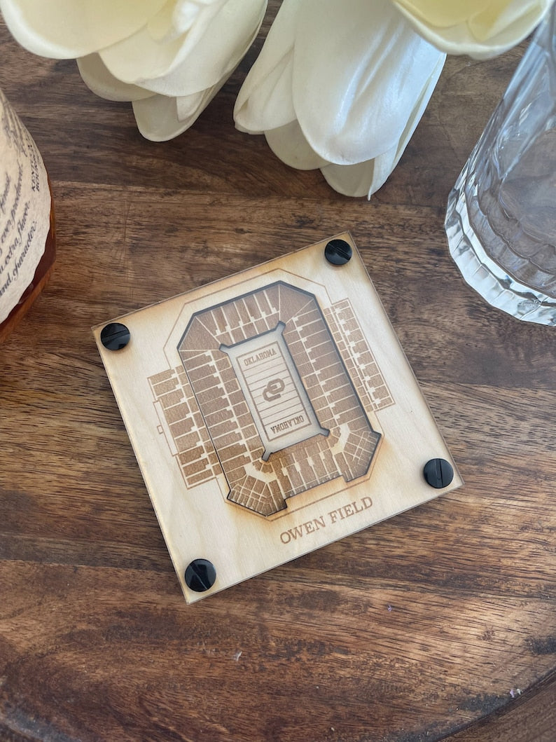 Owen Field Layered Coaster, 3D Wood Coaster, Sports Gift, College Football, Home Bar, Custom Gift, Personalized Sports, Football