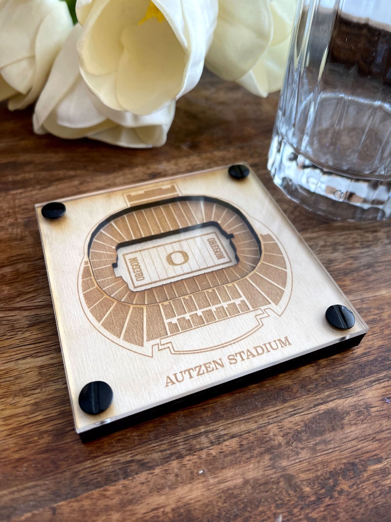 Autzen Stadium Layered Coaster, 3D Wood Coaster, Sports Gift, Personalized Gift, Home Bar, Custom Gift, College Football Fan
