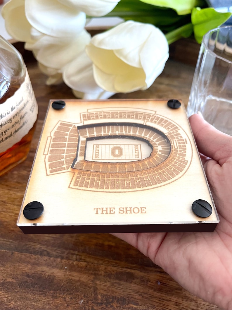 The Shoe Ohio Stadium Layered Coaster, 3D Wood Coaster, Sports Gift, Football Gift, Home Bar, Custom Gift, Personalized Gift