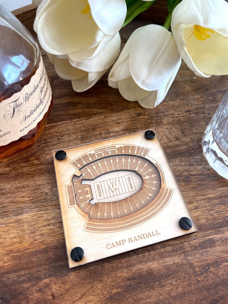 Camp Randall Layered Coaster, 3D Wood Coaster, Sports, College Football Fan, Home Bar, Custom Gift, Personalized Sports Gift