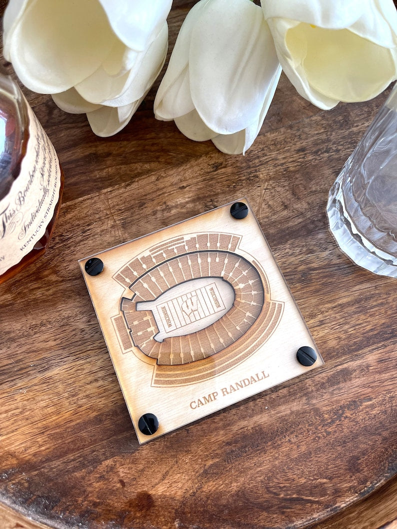 Camp Randall Layered Coaster, 3D Wood Coaster, Sports, College Football Fan, Home Bar, Custom Gift, Personalized Sports Gift