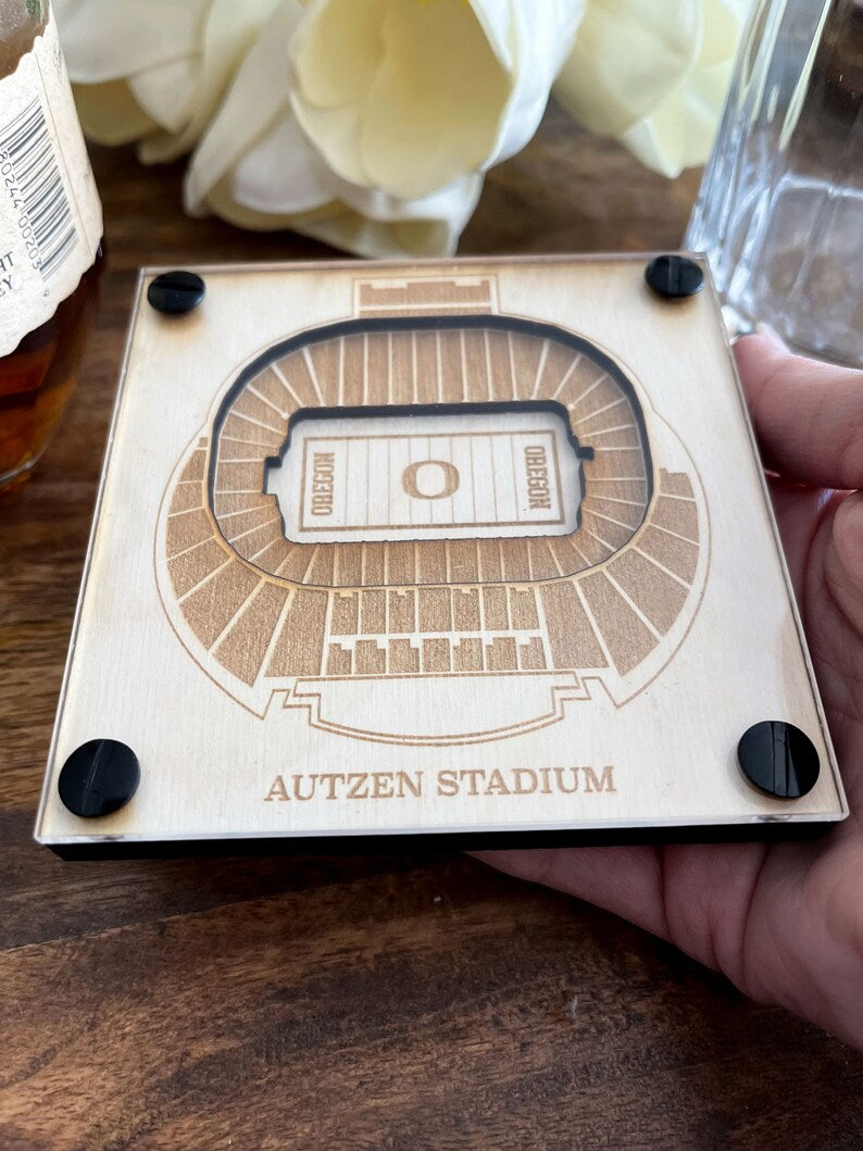 Autzen Stadium Layered Coaster, 3D Wood Coaster, Sports Gift, Personalized Gift, Home Bar, Custom Gift, College Football Fan
