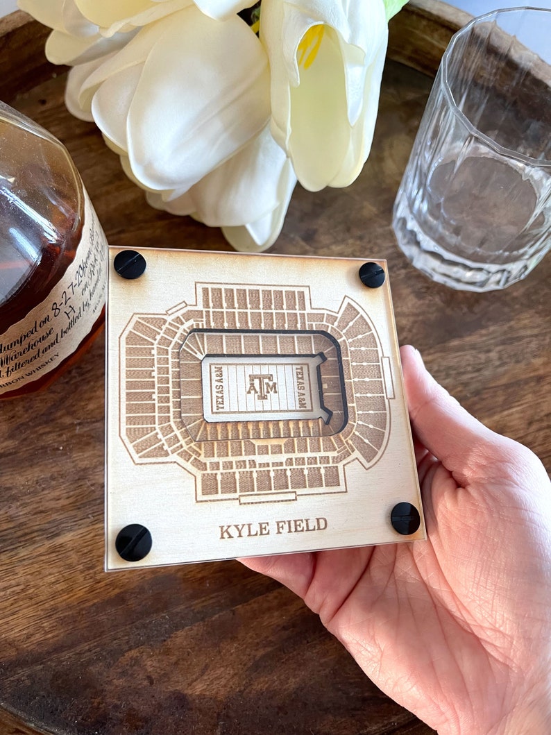 Kyle Field Layered Coaster, 3D Wood Coaster, Sports Gift, Football Gift, Home Bar, Custom Gift, Personalized Gift, Football Fan