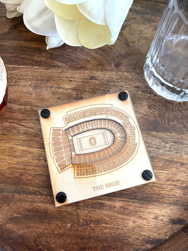The Shoe Ohio Stadium Layered Coaster, 3D Wood Coaster, Sports Gift, Football Gift, Home Bar, Custom Gift, Personalized Gift