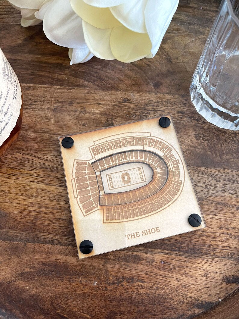 The Shoe Ohio Stadium Layered Coaster, 3D Wood Coaster, Sports Gift, Football Gift, Home Bar, Custom Gift, Personalized Gift