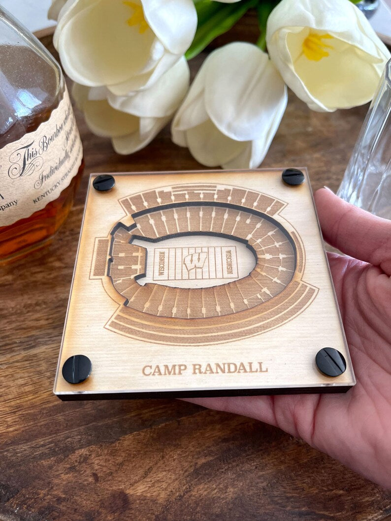 Camp Randall Layered Coaster, 3D Wood Coaster, Sports, College Football Fan, Home Bar, Custom Gift, Personalized Sports Gift