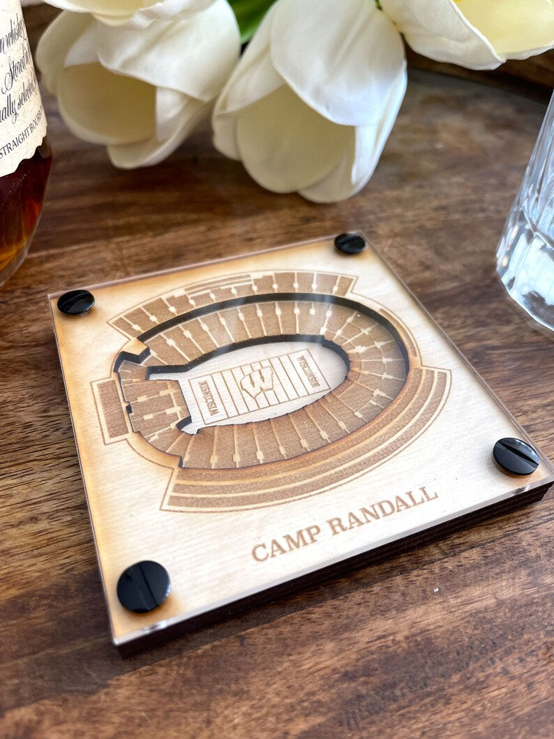 Camp Randall Layered Coaster, 3D Wood Coaster, Sports, College Football Fan, Home Bar, Custom Gift, Personalized Sports Gift