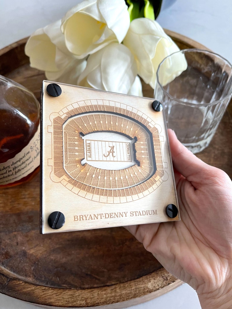 Bryant Denny Stadium Layered Coaster, 3D Wood Coaster, Sports Gift, Home Bar, Custom Gift, Personalized Sports Gift, Football Fan