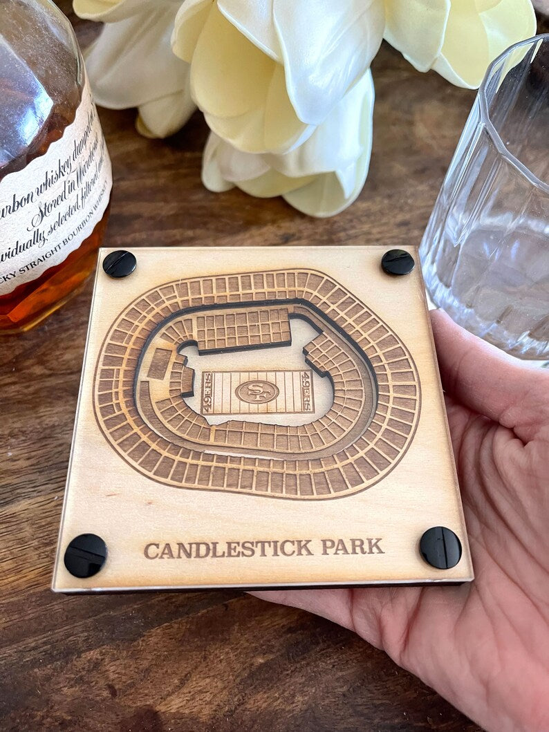 Candlestick Park Layered Coaster, 3D Wood Coaster, Sports Gift, Football Gift, Home Bar, Custom Gift, Personalized Sports Gift