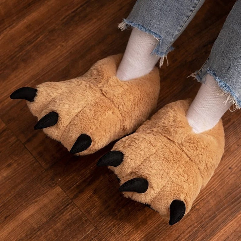 Adults Monster Dinosaur Claw Foot Fur Cuddly Indoor Slippers