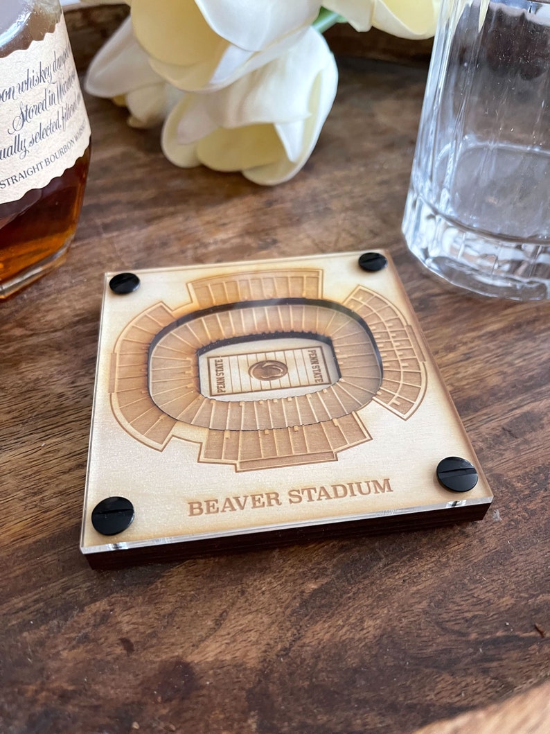 Beaver Stadium Layered Coaster, 3D Wood Coaster, Sports Gift, Football Fan Gift, Home Bar, Custom Gift, Personalized Sports Gift
