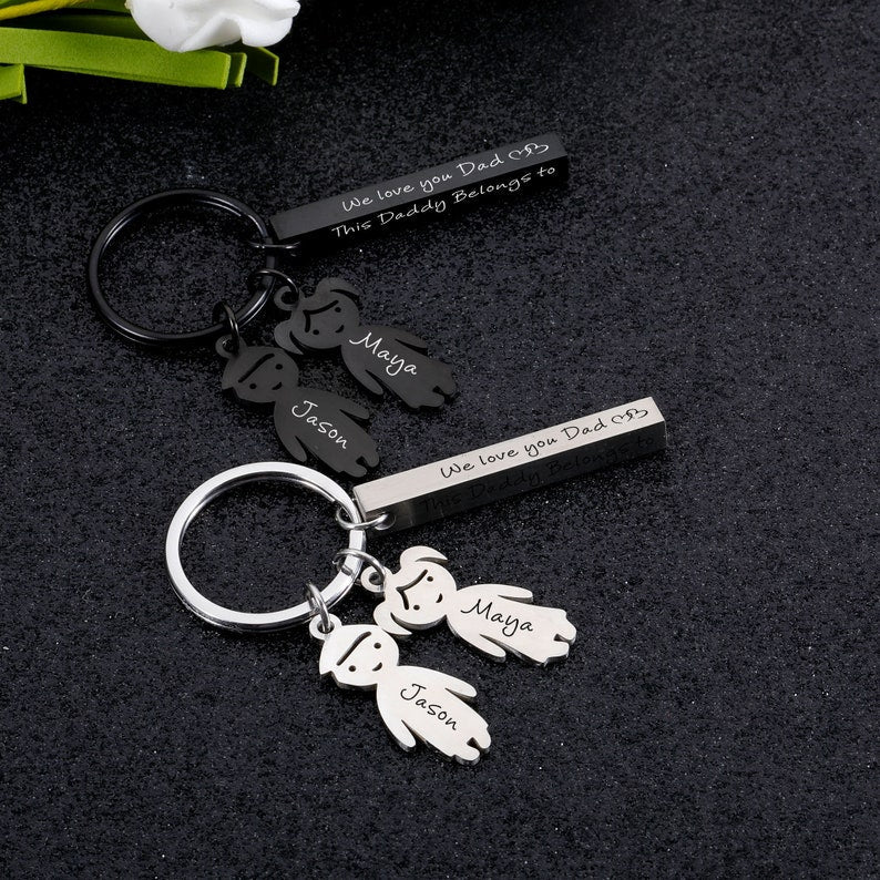 Daddy Keyring with Kid's Shape,Name and Bar Message