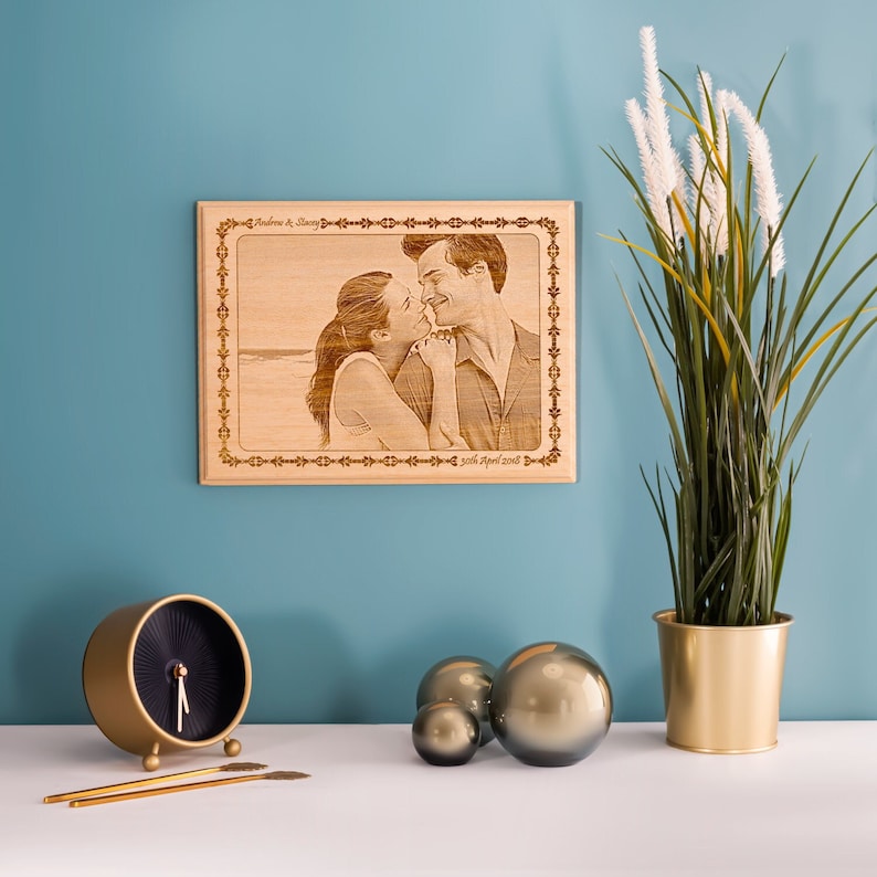 Laser Engraved Wooden Photo Gift for Couples.