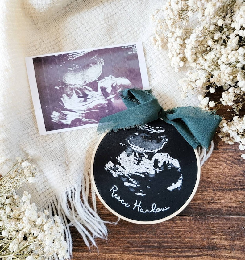 Sonogram Embroidery, Hand Embroidered, Custom Ultrasound Gift, Baby keepsake, Baby Announcement