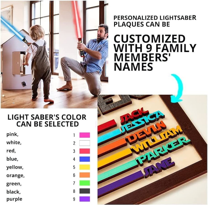 Personalized Name and Color Saber Wooden Plaque I Am Their Father
