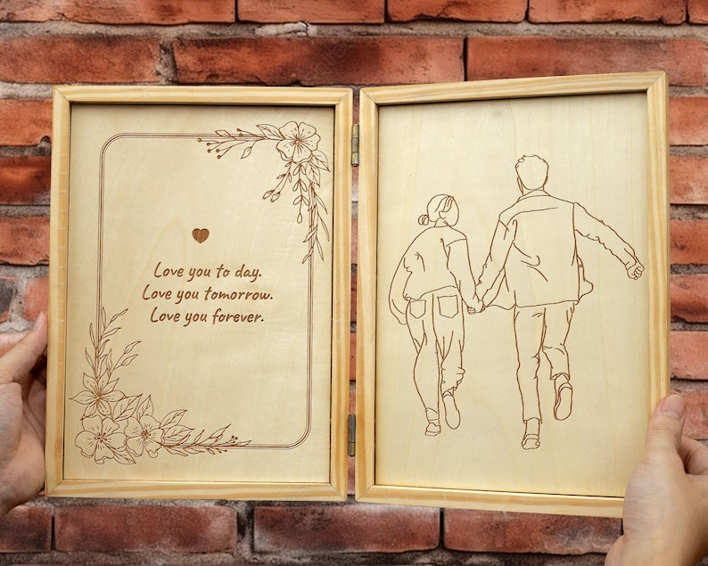 Custom Portrait Engraved on Wood, Custom Couple Portrait, Custom Line Drawing for Valentine's Day