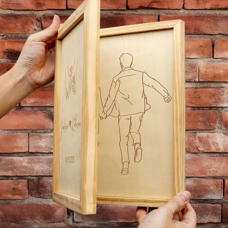 Custom Portrait Engraved on Wood, Custom Couple Portrait, Custom Line Drawing for Valentine's Day