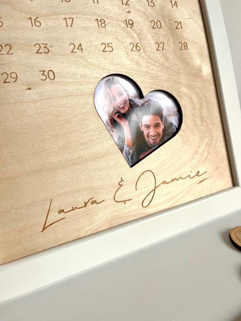 Calendar with date made of wood with name engraving - gift for Valentine's Day