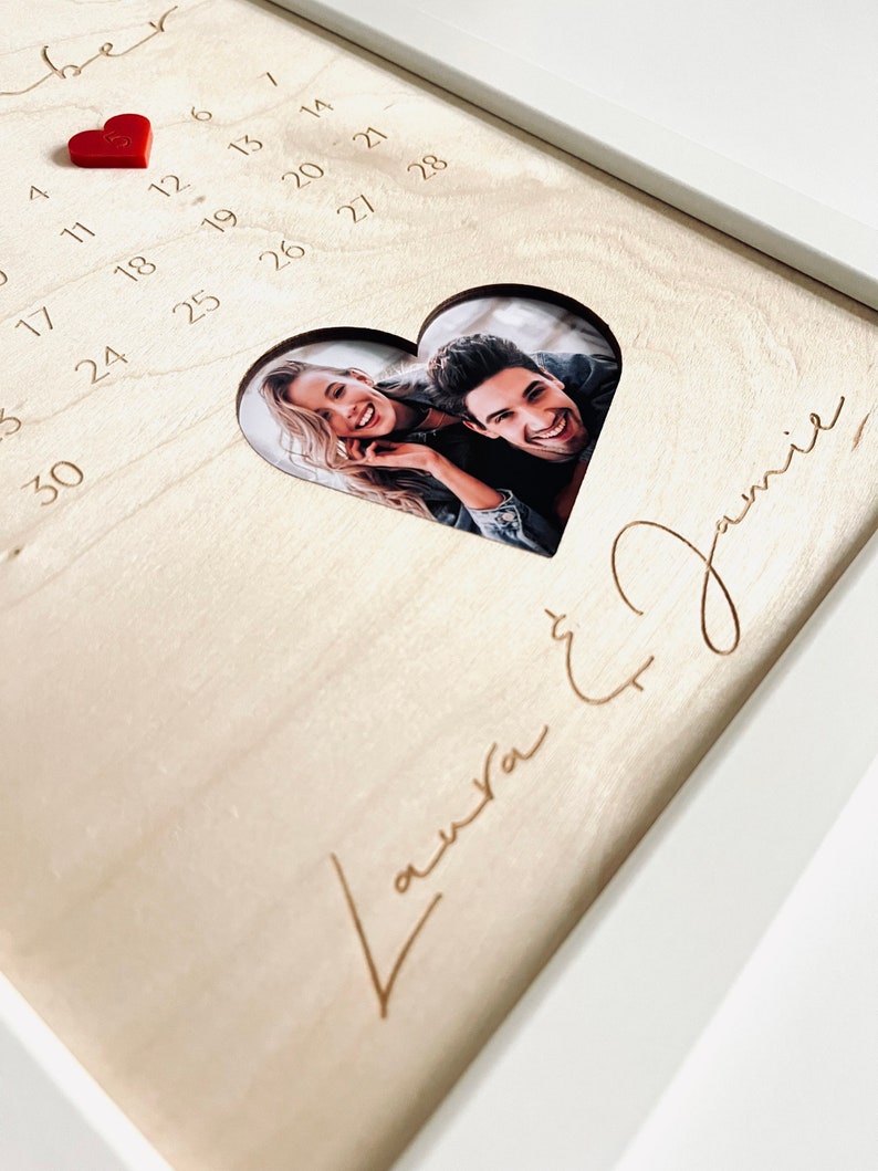 Calendar with date made of wood with name engraving - gift for Valentine's Day
