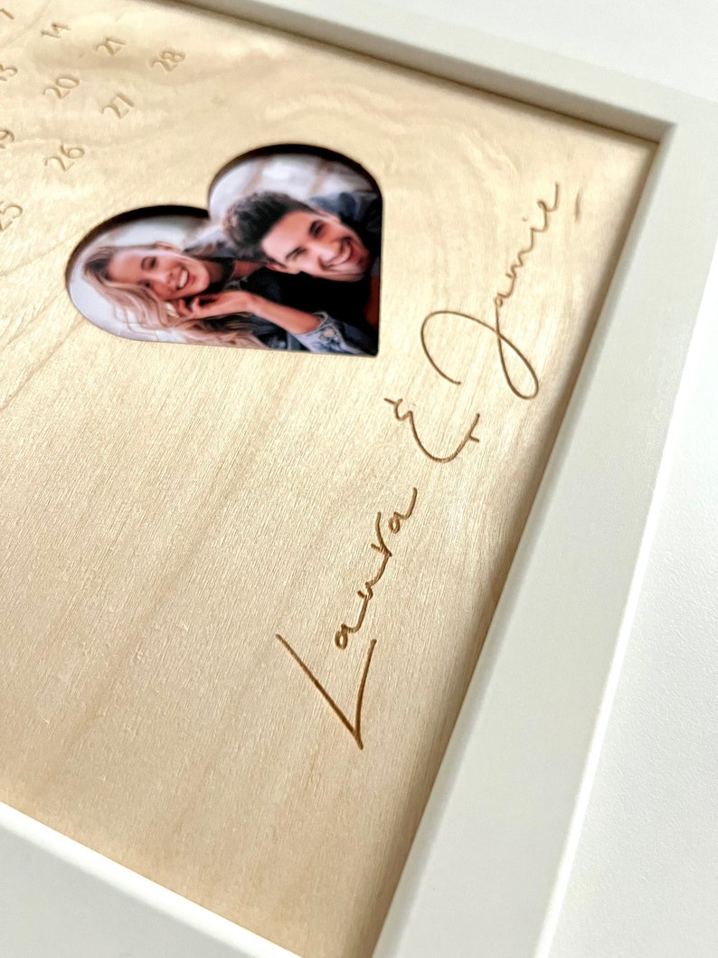 Calendar with date made of wood with name engraving - gift for Valentine's Day