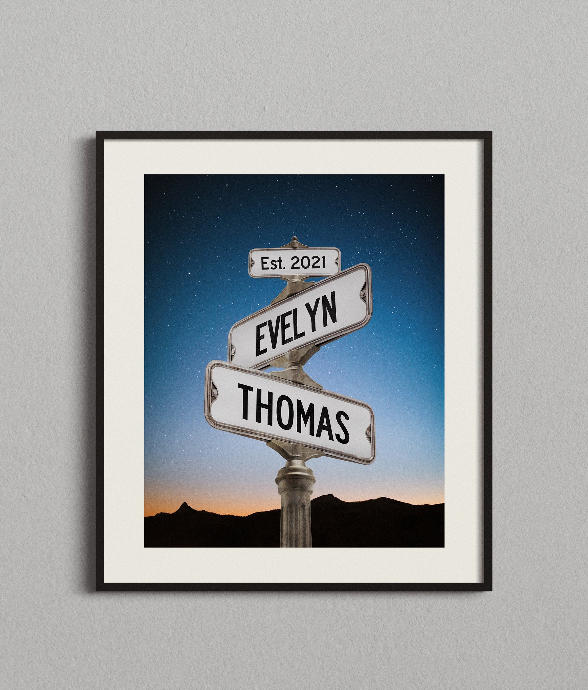 Personalized Engagement Gift for Outdoorsy Couple on Paper, Canvas Wrap or Metal, Street Sign Family Established Art, Romantic Anniversary