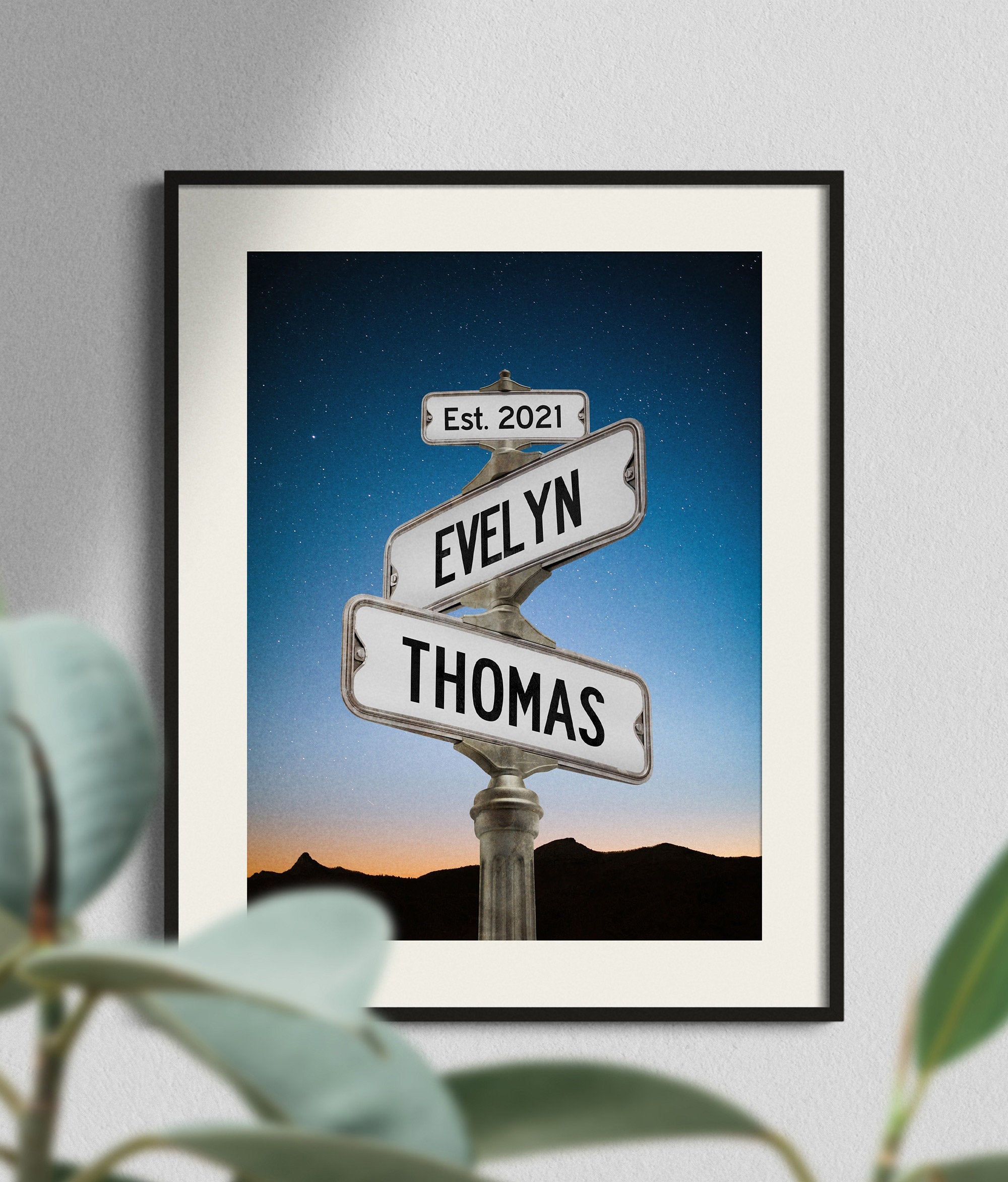 Personalized Engagement Gift for Outdoorsy Couple on Paper, Canvas Wrap or Metal, Street Sign Family Established Art, Romantic Anniversary