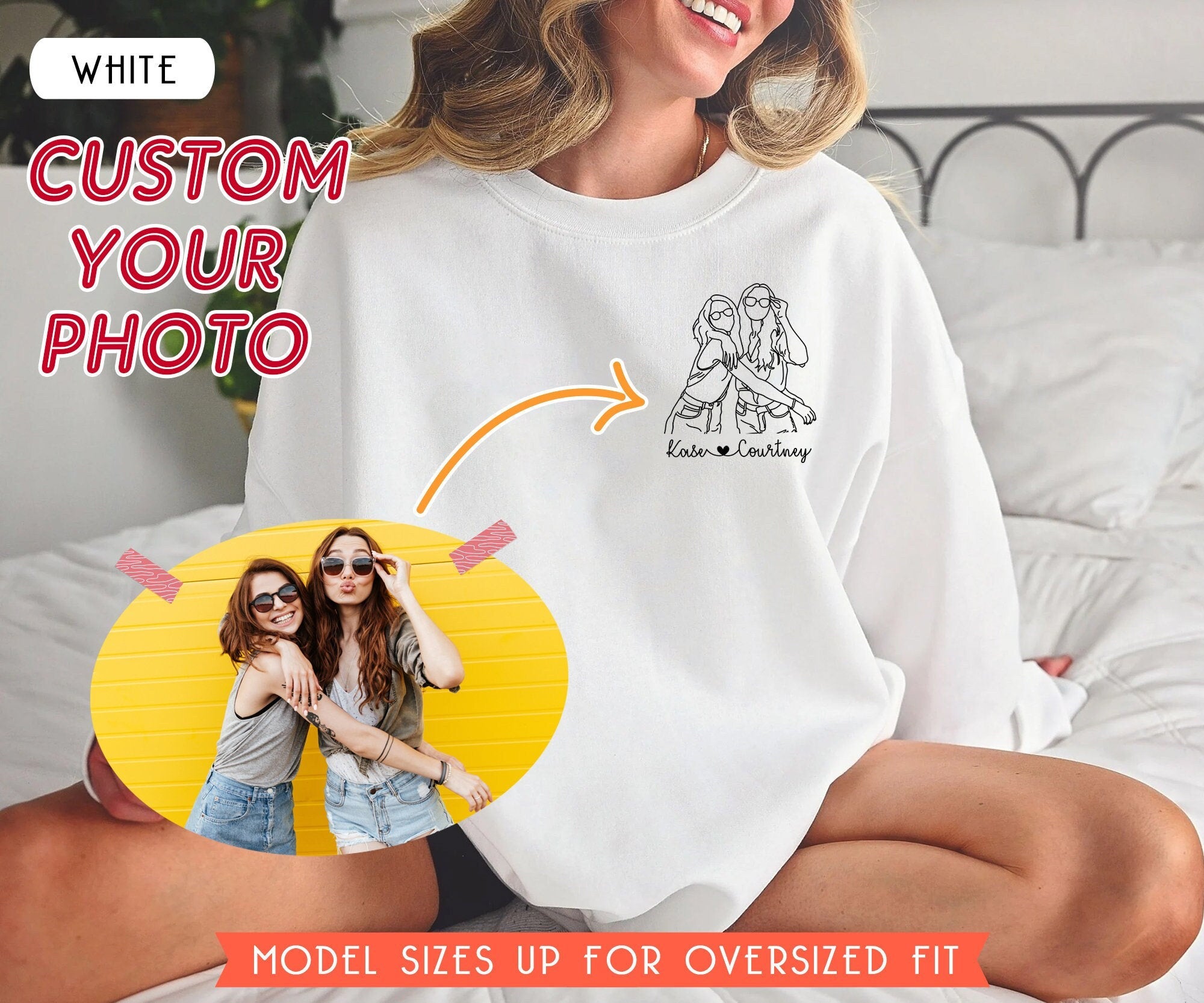 Best Friends Custom Photo Portrait Sweatshirt, Besties Birthday Gift, Best Friend Sweatshirt, Custom Portrait From Photo, Best Friends Shirt