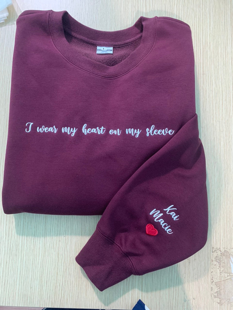 💖Embroidered I Wear My Heart On My Sleeve Sweatshirt, Custom Embroidery Mom Sweatshirt