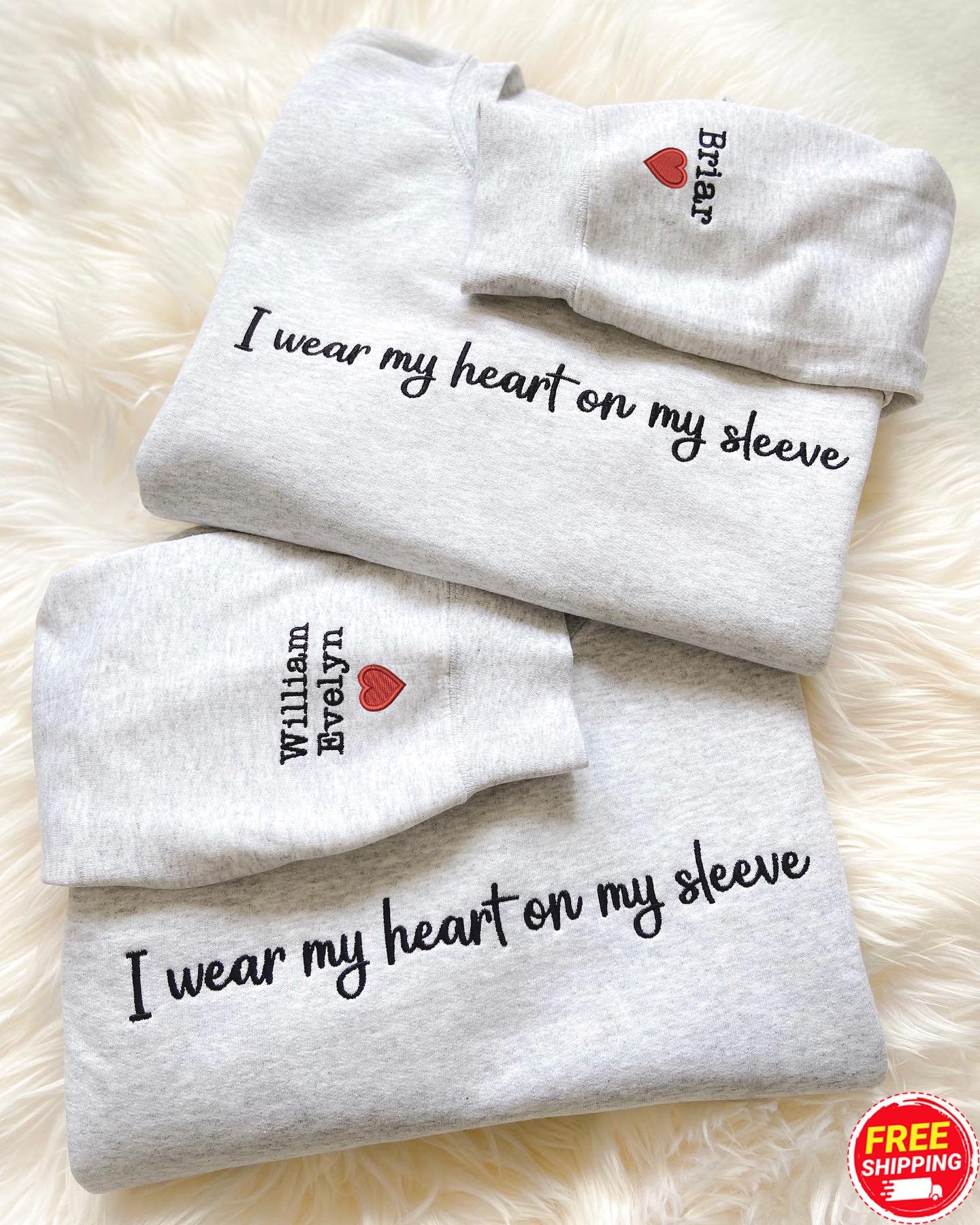 💖Embroidered I Wear My Heart On My Sleeve Sweatshirt, Custom Embroidery Mom Sweatshirt
