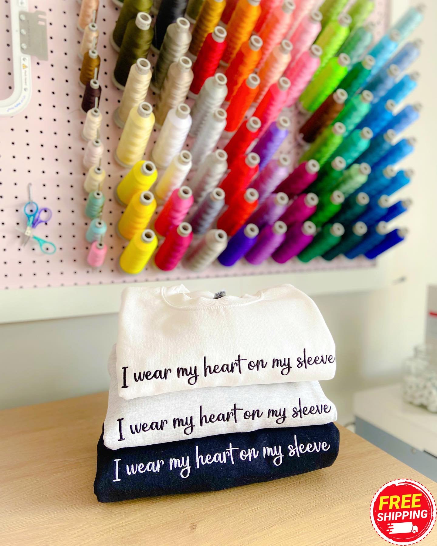 💖Embroidered I Wear My Heart On My Sleeve Sweatshirt, Custom Embroidery Mom Sweatshirt