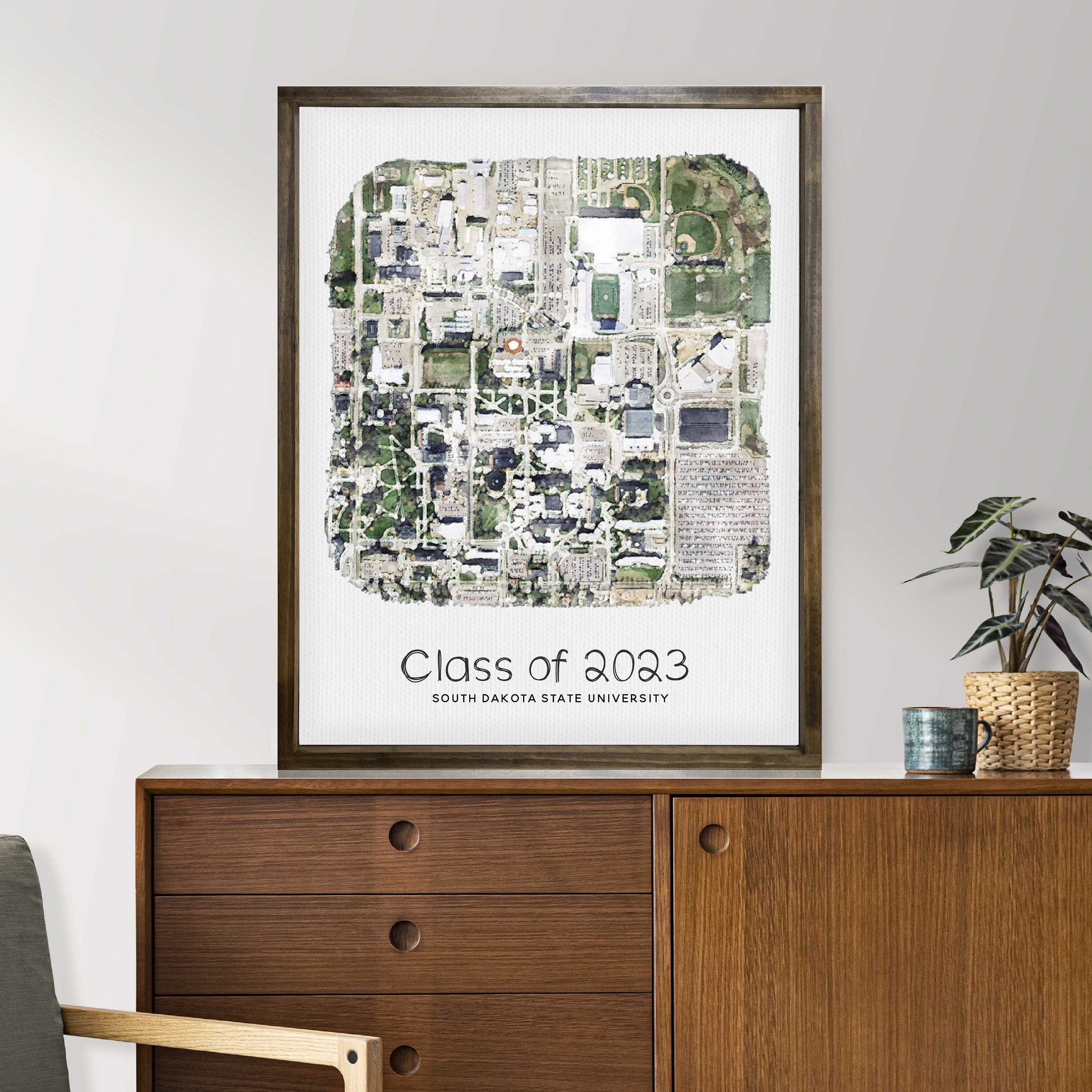 College Campus Watercolor Portrait — Watercolor Effect on Framed Canvas, Graduation Gift Ideas, Customizable Graduating Class Decor