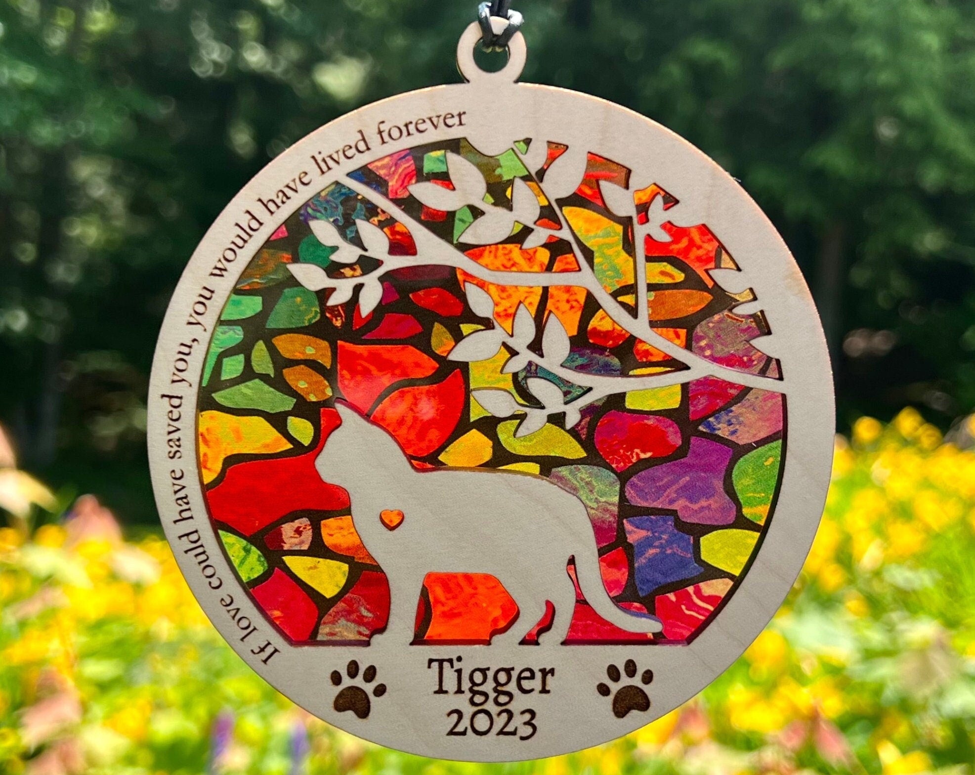 Cat Memorial Suncatcher, personalized with breed, name and date