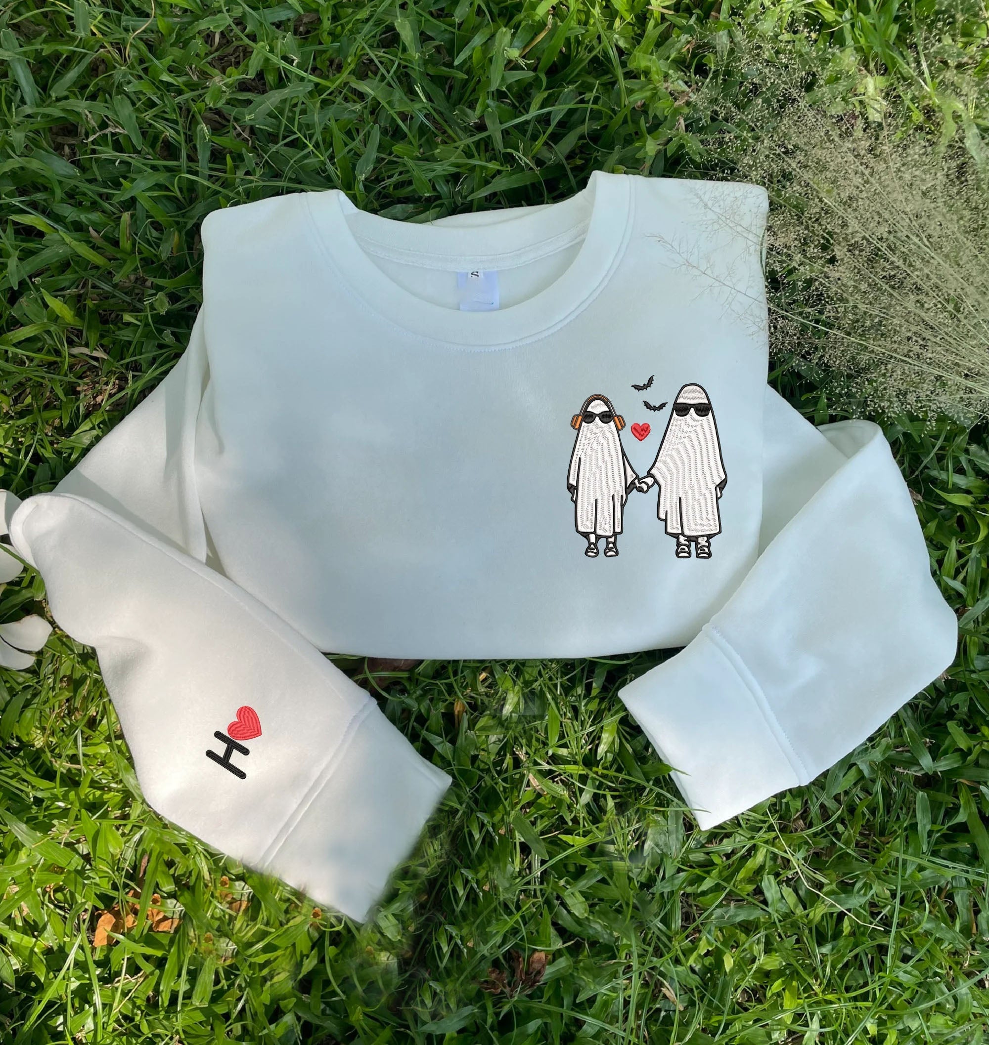 Custom Embroidered Couple Ghost Sweatshirt
