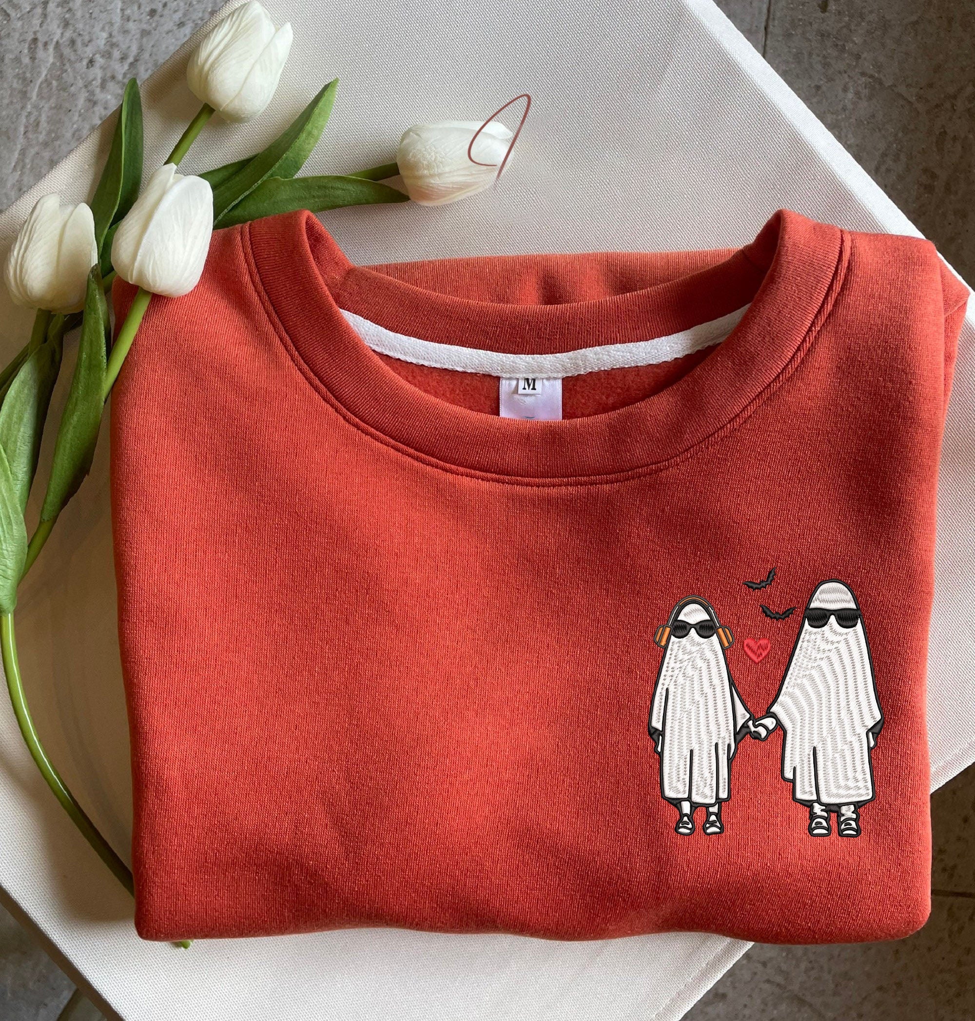 Custom Embroidered Couple Ghost Sweatshirt