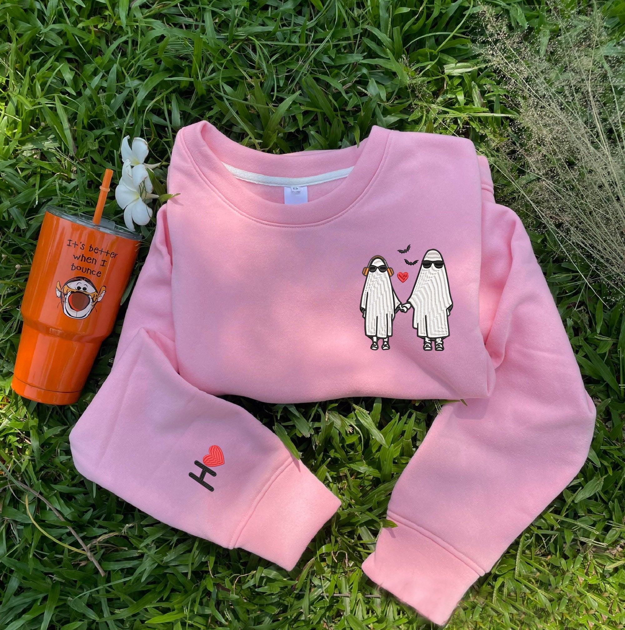 Custom Embroidered Couple Ghost Sweatshirt