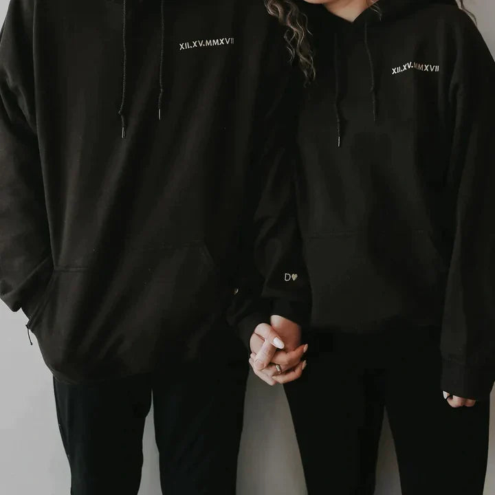 Custom Embroidered Roman Numeral Date Couple's Sweatshirt - Buy 2 Get Free Shipping