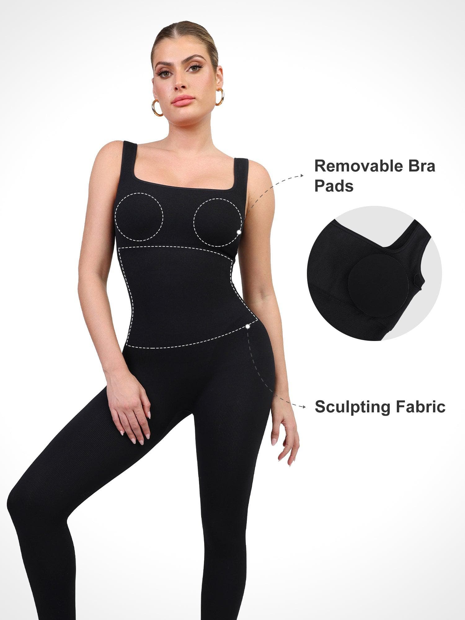 Seamless Square Neck One Piece Sport Jumpsuit